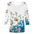 thumbnail image 4 of HomeGardon Women Shirts Summer Clearance! 3/4 Length Sleeve Womens Tops Casual Loose Fit Crewneck T Shirts, Women's Vintage Gradient Print Cute Three Quarter Length Tunic Tops White,S-XXL, 4 of 4