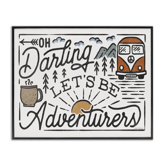 Stupell Industries Traditional Darling Lets Be Adventurers Quote Black Framed Giclee Art, 14 x 11, by Laura Marshall