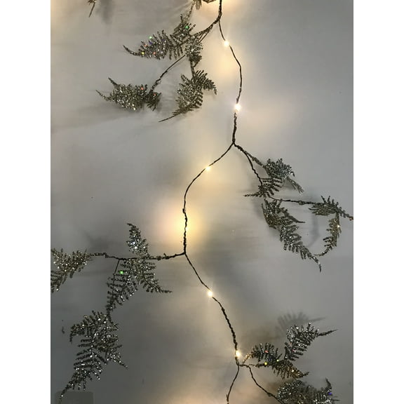 Perfect Holiday 20 LED Gold Iridescent Glitter Fern Fairy Lights - Battery Operated for Bedroom, Nursery, Wedding, Parties