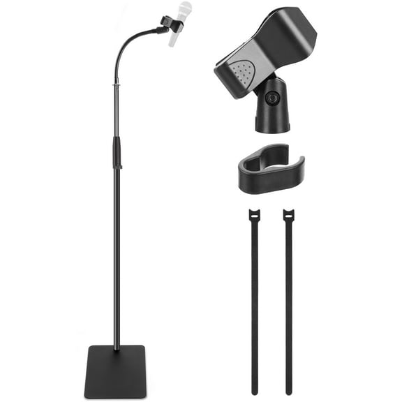 Pyle Square Base Gooseneck Microphone Stand with Mic Clip - Heavy Duty, Height Adjustable, 49.20" to 76.38”, Solid Die-Cast Base, Studio & Concert Use, Universal 5/8'' Adapter, Cable Clip Included