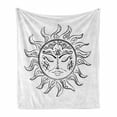 thumbnail image 1 of Celestial Sun Soft Flannel Fleece Throw Blanket, Modern Monochrome of Sleeping Sun with Human Face Image, Cozy Plush for Indoor and Outdoor Use, 50" x 60", Charcoal Grey White, by Ambesonne, 1 of 5