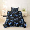 thumbnail image 2 of spefrowx Cheetah Print Bow Twin Duvet Cover for Women, Black Blue Cartoon Bowknot Twin Bedding, Black Reversible, 2 Pieces, 1 Duvet Cover and 1 Pillowcase, 2 of 6