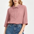 thumbnail image 6 of Mgmyaa Women's Flax Linen Button Shirt Collared 3/4 Sleeve Solid Color Regular Fit Loose for Spring Summer Office and Beach, 6 of 9