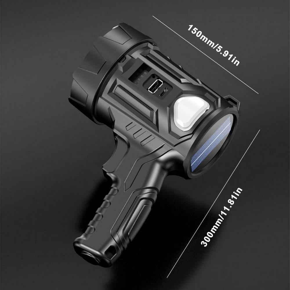Rechargeable Spotlight Flashlight with Solar Panels, 3000 Lumen Outdoor Handheld Spot Lights and Flood Light and 3 Colors Lenses for Boating Hunting and Camping