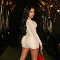 thumbnail image 3 of Women's Snake Print O-Neck Long Sleeve Hips Wrapped Mini Dress, Sexy, 3 of 22
