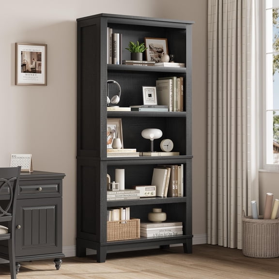 Estantería de Granja de 71" con Estantes Ajustables y 31.5" de Ancho, Librero Alto de 5 Niveles con Patas de Madera, Estantería Rústica de Madera para Sala de Estar U Oficina