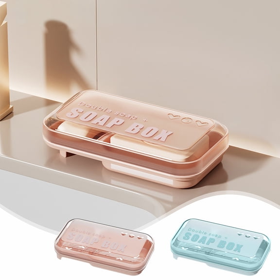 XiYing Double Compartment Soap Dish with Lid, Draining, Plastic, Bathroom Storage, 7.87X4.33X1.57In, 1-Pack