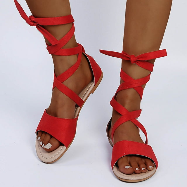 Chanclas de verano para mujer, sandalias de vendaje de color, zapatos de playa planos informales para mujer Wmkox8yii nm10802