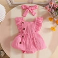 Curuila Newborn Girls Romper Flutter Sleeve Solid Color Square Neck ...
