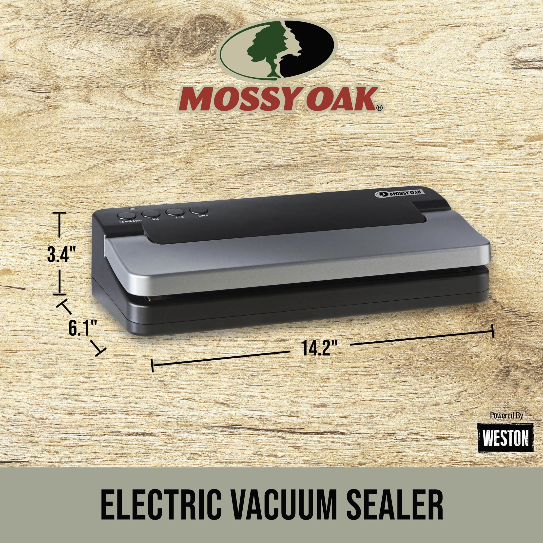 Mossy Oak Electric Vacuum Sealer with 10 Bag Starter Kit (6-Quart, 4-Gallon), 3 Easy-to-Use Modes