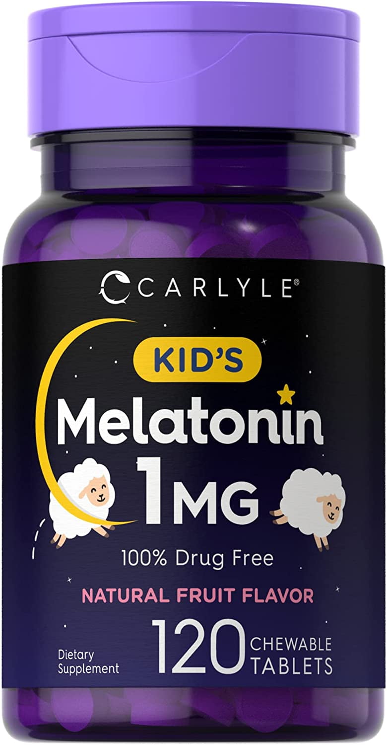Kids Melatonin 1mg | 120 Chewable Tablets | Natural Fruit Flavor | Non-GMO, Gluten Free | By Carlyle