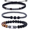thumbnail image 1 of Mens Bracelet, Tiger Eye Bracelet Men, Morse Code Bracelet For Men, Black Matte Mens Beaded Bracelets Jewelry, Copper Inlaid Zirconium Diamond Mens Br, 1 of 5