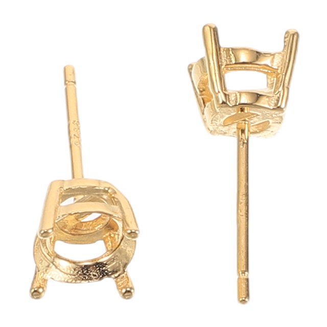 FESTFENDS 2Ud Bases Para Aretes Redondas De Plata 925 Con Montura Segura De 4 Garras Doradas