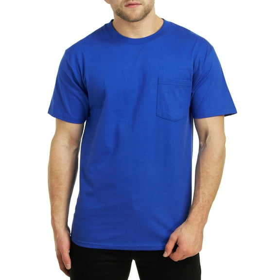 Hanes Short Sleeve Beefy-T Pocket T-Shirts, Deep Royal, Small
