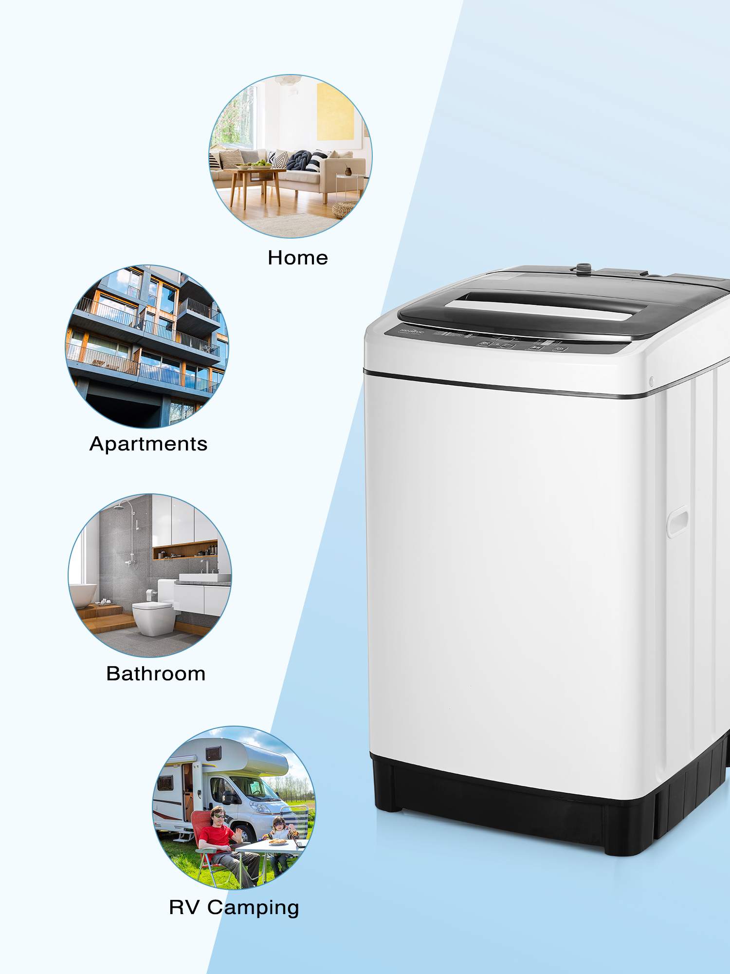 FOHERE Full Automatic Washing Machine, 1.5 Cubic feet 11 lbs Capacity Portable Machine, 8 Programs 10 Water Levels Energy Saving Top Load Washer for Apartment Dorm