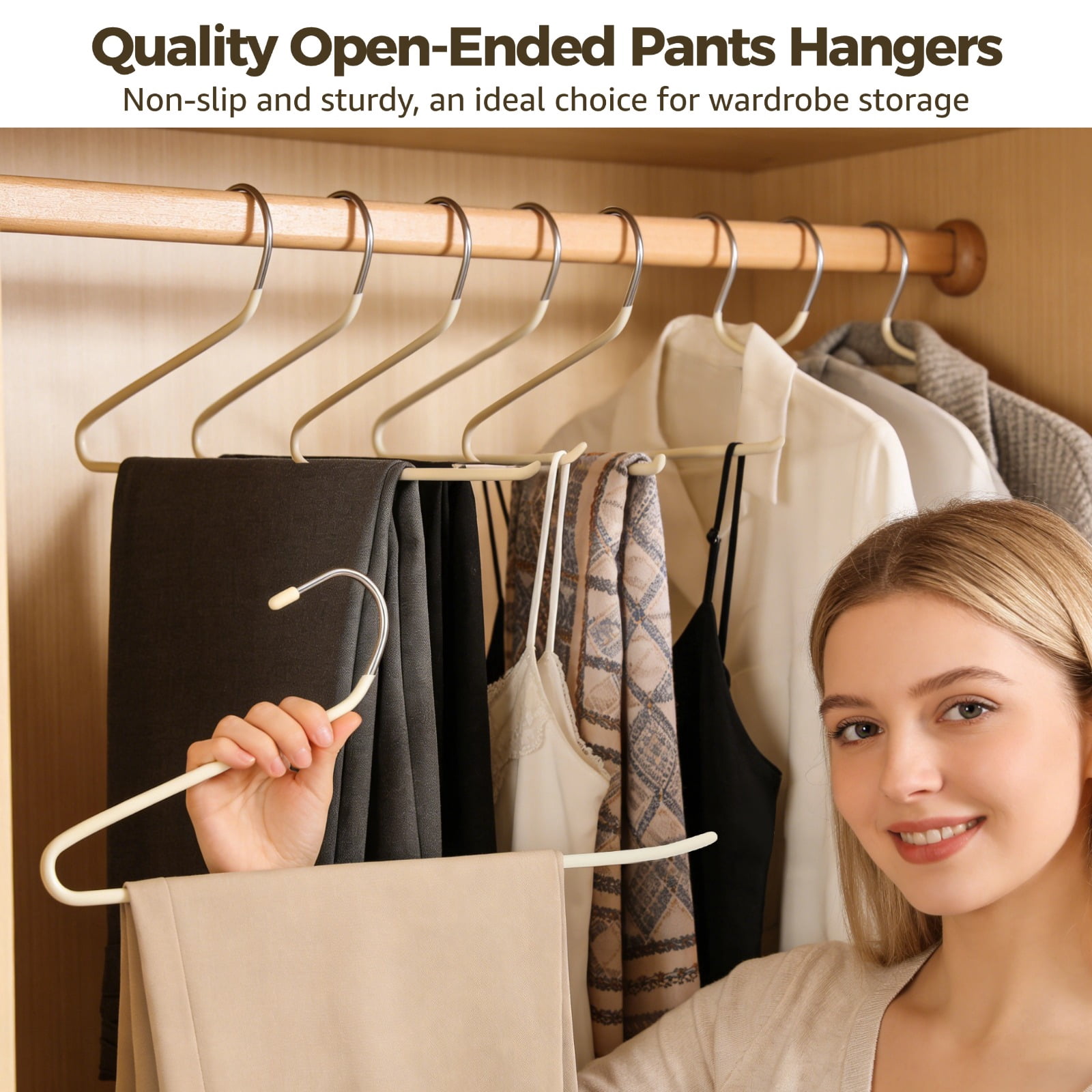 40 Pack Open-Ended Pants Hangers, 13.8 in Smooth Plastic Coated Non-Slip Open-Ended Hangers, White Space Saving Metal Heavy Duty Pants Organizer for Jeans, Trouser, Leggings, Slacks, Scarf