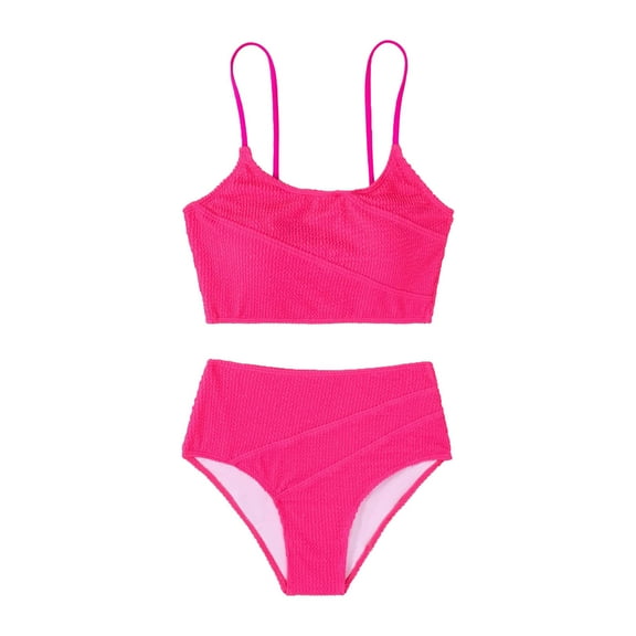 Odeerbi Two Piece Swimsuit for Women Split Solid Bikini Swimwear Beachwear Hot Pink