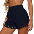 thumbnail image 3 of cocolona Womens Summer Casual Lace Beach Shorts Ruffled Elastic Waist Drawstring Wide Leg Shorts with Pocket, 3 of 5