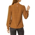 thumbnail image 3 of INSPIRE CHIC Women's Wear-to-Work Tops Checks Bow-Tie Neck Long Sleeve Blouses L Brown, 3 of 8