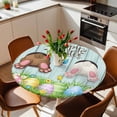 thumbnail image 3 of Easter Fitted Tablecloth with Elastic Edged, Round Table Cloth for Dining Table, Spring Easter Eggs Bunny Farmhouse Wooden Grain Waterproof Oil Proof Table Cover for Indoor Outdoor 45"-54", 3 of 8