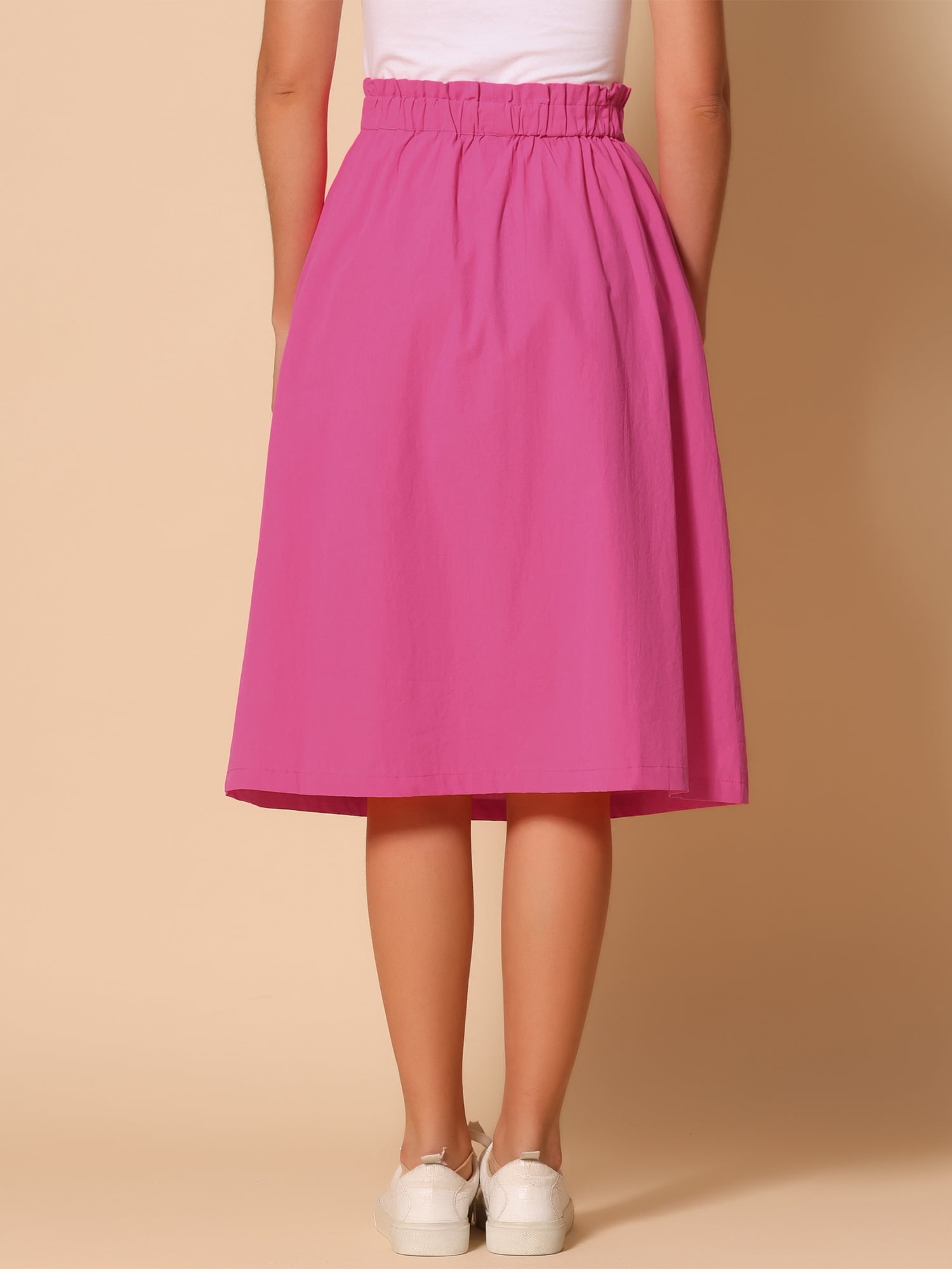 DARING DIVA Women's Cotton A-Line Midi Skirt with Pockets XS Hot Pink
