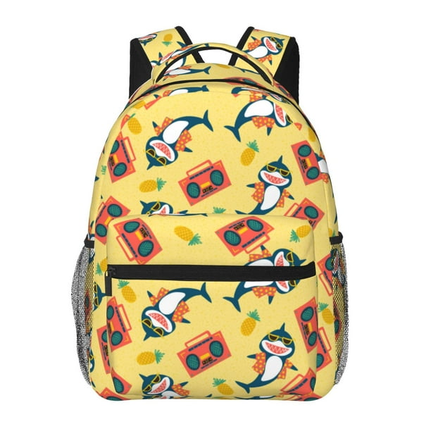 Easygdp Pineapples Sharks In Hawaiian Mochila Ergonómica Versátil para Laptop - Múltiples Bolsillos, Correas Ajustables, Unisex para Escuela, Viajes y Actividades al Aire Libre-One Size