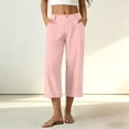 thumbnail image 2 of VBVC Women's Cotton Linen High Waisted Capri Pants , Wide Leg Work Beach Cropped Trousers For Women , Ladies' Button Fly Breathable Pants with Pockets,Pink,S-2XL, 2 of 8