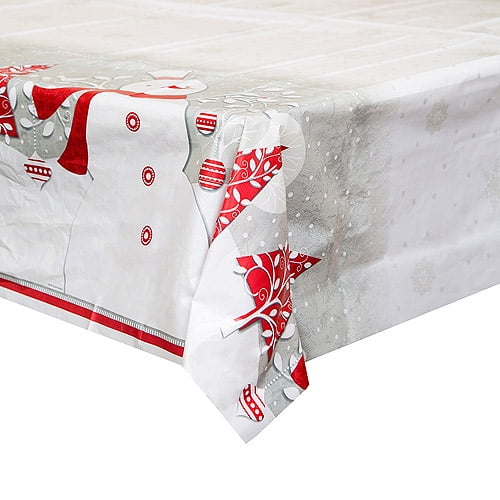 Plastic Frosted Holiday Christmas Table Cover, 84" x 54"