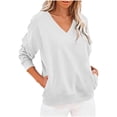 thumbnail image 3 of Jsaierl Womens Sweatshirts Plus Size Solid Color V Neck Sweatshirt Holiday Pullover Cotton Long Sleeve Shirts Early Fall Fashion S-2XL, 3 of 7