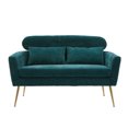 thumbnail image 3 of 51" Loveseat Sofa, Modern Chenille Upholstered Loveseat Couch with Headrest and Armrests, Elegant Twin Size Accent Sofa with 2 Pillows and Golden Metal Legs, Two-Seater Sofa Living Room Sofa, Blue, 3 of 7