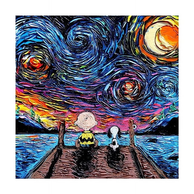 Cuadro de Snoopy Charlie Brown Woodstock, póster de arte de pared moderno, cuadro abstracto estilo Van Gogh, impresión en lienzo, decoración de habitación, regalo