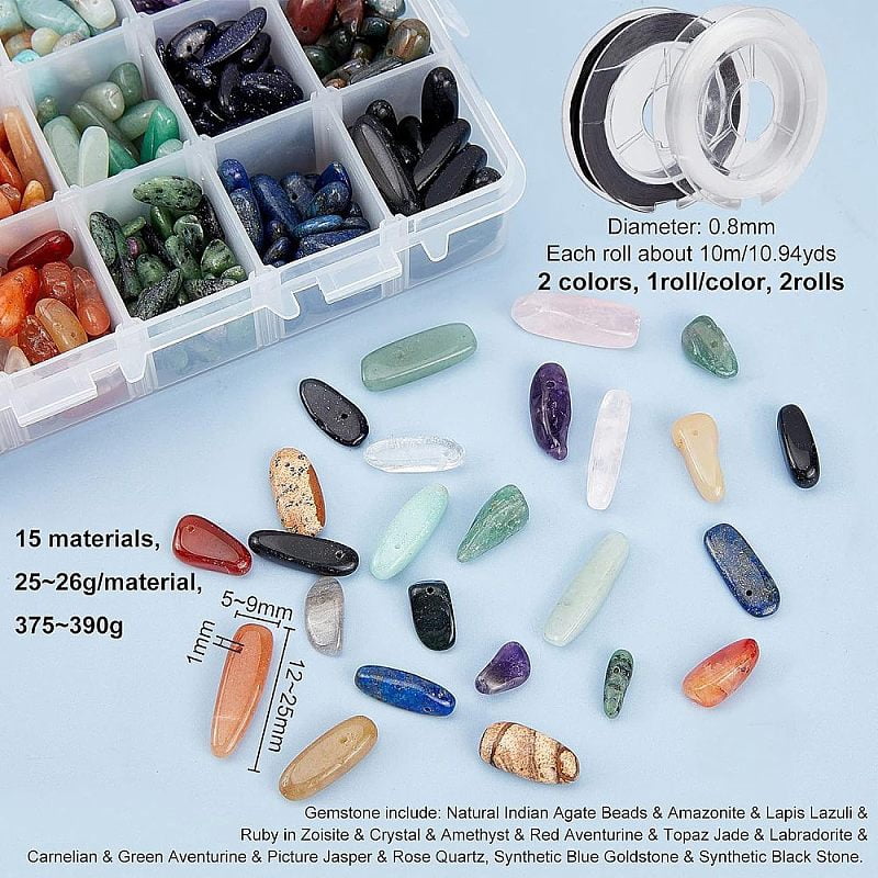 DIY Stretch Bracelet Making Kits Including Natural & Gemstone Beads and Elastic Beading Thread 12~21x5~8mm Hole: 1mm 375~390g/set for DIY