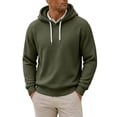 thumbnail image 3 of TKKCS Mens Waffle Knit Hoodie Drawstring Long Sleeve Regular Fit Pullover Casual Hooded Sweatshirt Army Green 2XL, 3 of 9