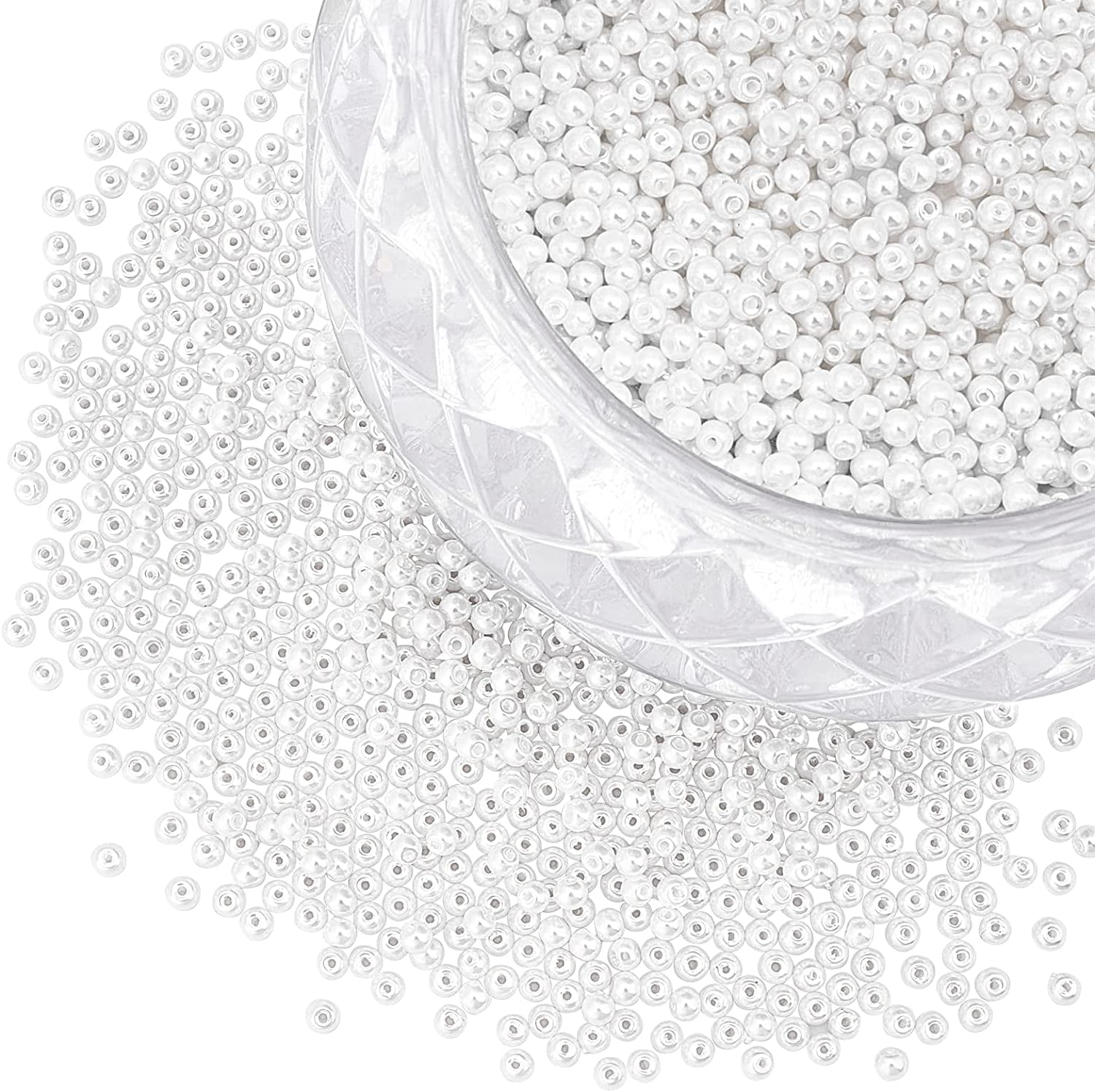 1box PH Glass Pearl Beads 2000 Pcs 3mm Tiny Satin Luster Craft Pearl Bead Round Loose Spacer Beads for Earring Bracelet Necklace Waist Chain Eyeglasses Chain Wedding Decor White White DIY