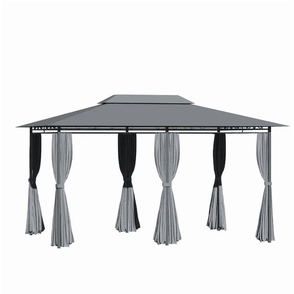 Outsunny 10‘ x 13‘ Outdoor Soft Top Gazebo Pergola with Curtains 2-Tier Steel Frame Gazebo for Patio Sage Gray