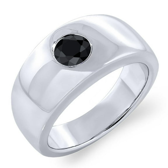Gem Stone King 1.15 Ct Round Black Sapphire 925 Sterling Silver Wide Men's Ring (Size 13)
