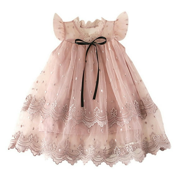 Girls Mesh Tulle Party Dress Princess Lace Ball Gown 2-8 Years Old