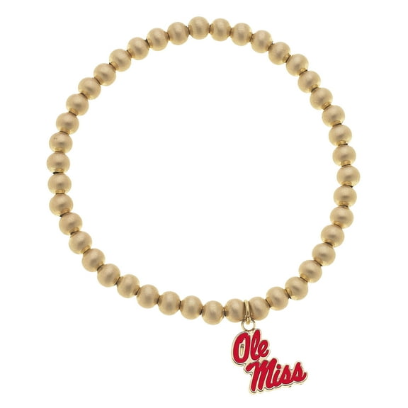 Women' CANVAS Style Ole Miss Rebels Enamel Logo Ball Bead Stretch Bracelet