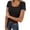 Black, variant on Women's Short Sleeve Lace Trim Ribbed Top Casual Basic Tee Spring Trendy
