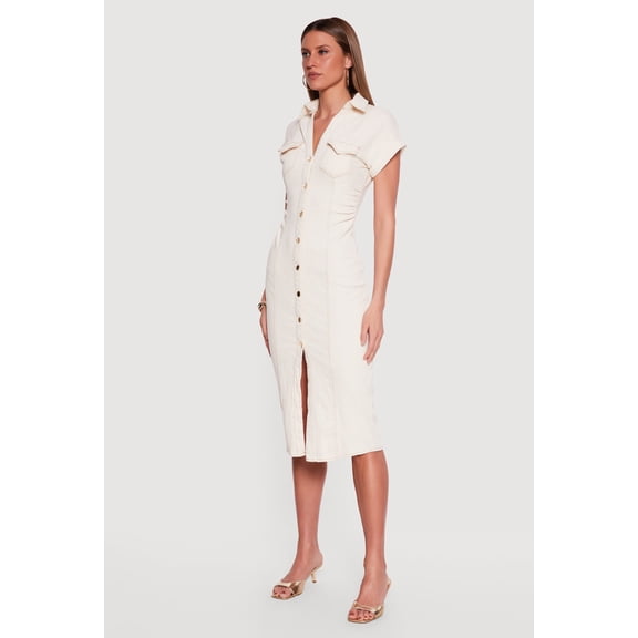 Women's Denim Side Ruched Dolman Sleeve Shirt Dress