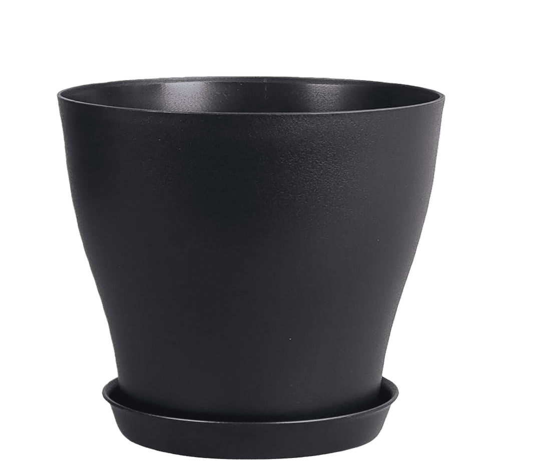 GIXUSIL Modern Matte Black Plant Pots (8-Pack, 4.8 Inch) with Drainage Holes & Trays, Plastic Planter Set for Windowsill, Desk, Kitchen Herb Garden, Succulents- Lightweight & Durable