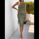 thumbnail image 4 of Vestido de Mujer con Diseño Romántico y Dulce, con Flores Tridimensionales, de un Solo Hombro y Rayas Hasta la Cadera. Verde S, 4 of 9