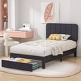 thumbnail image 2 of VECELO Upholstered Platform Bed Frame with Storage Drawers, Twin Size Bed Frame with Adjustable Headboard, No Box Spring Needed, Black, 2 of 7
