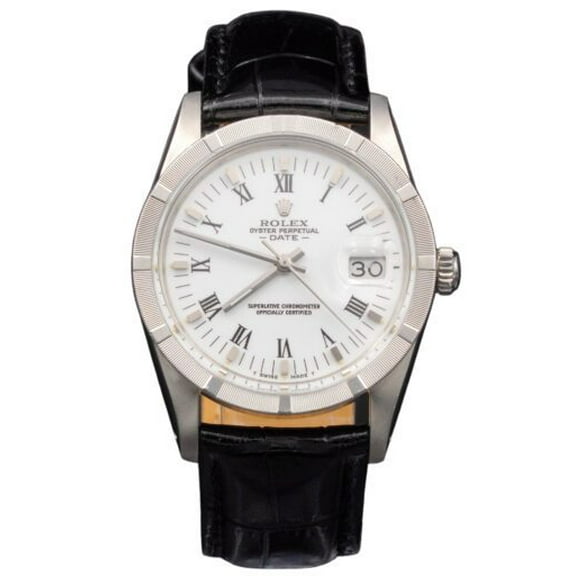 Pre-Owned Mens Rolex Stainless Steel Date Watch White Roman Dial 15010