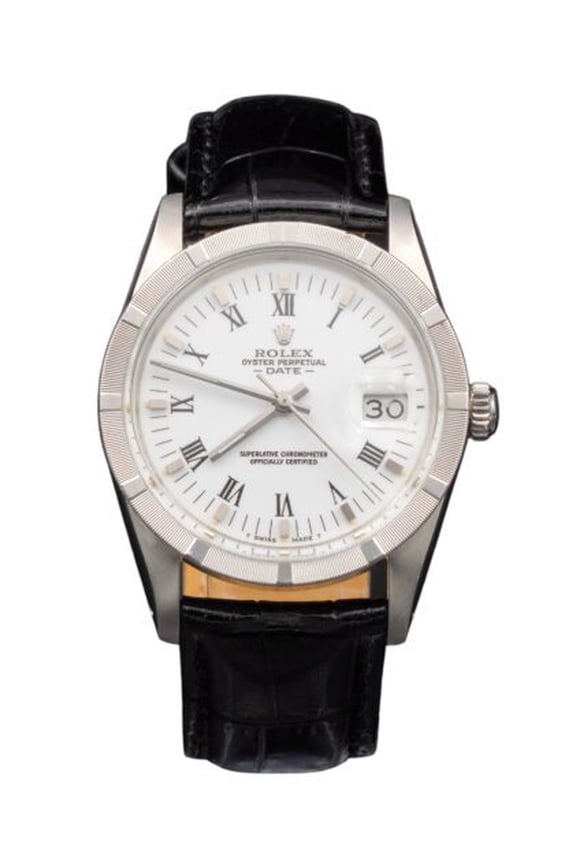 Pre-Owned Mens Rolex Stainless Steel Date Watch White Roman Dial 15010
