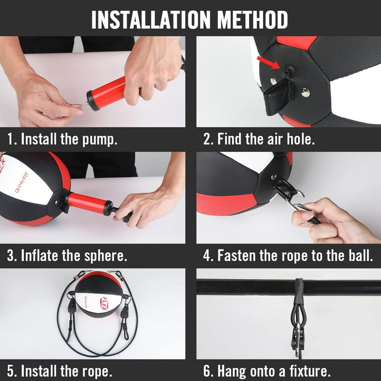 OHMY FIT Dual Double End Punching Bag- Bungee Cords W/Special Flex Adjustable System - Durable Bladder Speed Bag - Boxing Training Equipment For Adults - Home Gym Accessories (Dual Ball Tricolor