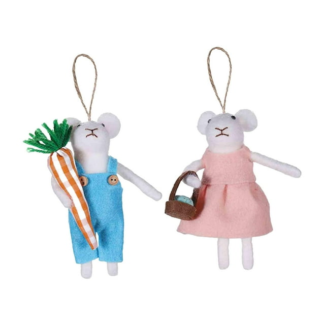 2 piezas de adornos colgantes de ratón de fieltro, colgantes para colgar, adornos de de Navidad de dibujos animados para de Navidad,