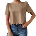 thumbnail image 1 of Timegard Hauts pour Femmes Col Rond Manches Courtes Bouffantes Bouton Arrière Ample Décontracté Couleur Unie Blouse, 1 of 7