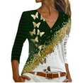 thumbnail image 1 of Mujeres damas imprimir manga larga cremallera cuello en V pulóver blusa Tops camisas Pompotops  gfhjh5236, 1 of 6