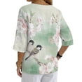 thumbnail image 2 of Xoenoiee Titmouse Bird Cherry Blossom Print Womens Linen Shirts 3/4 Length Sleeve Linen Button Down V Neck Blouse Spring Summer Boho Shirts Travel Vacation Tops, 3XL, 2 of 7